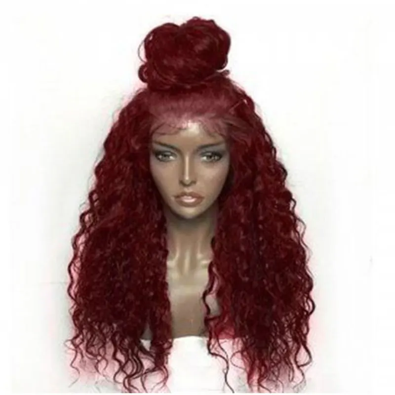 

Bombshell Wine Red Blakc Nature Dream Curl Synthetic Lace Front Wig Gluelesss Heat Resistant Fiber With Baby Hairline For Women