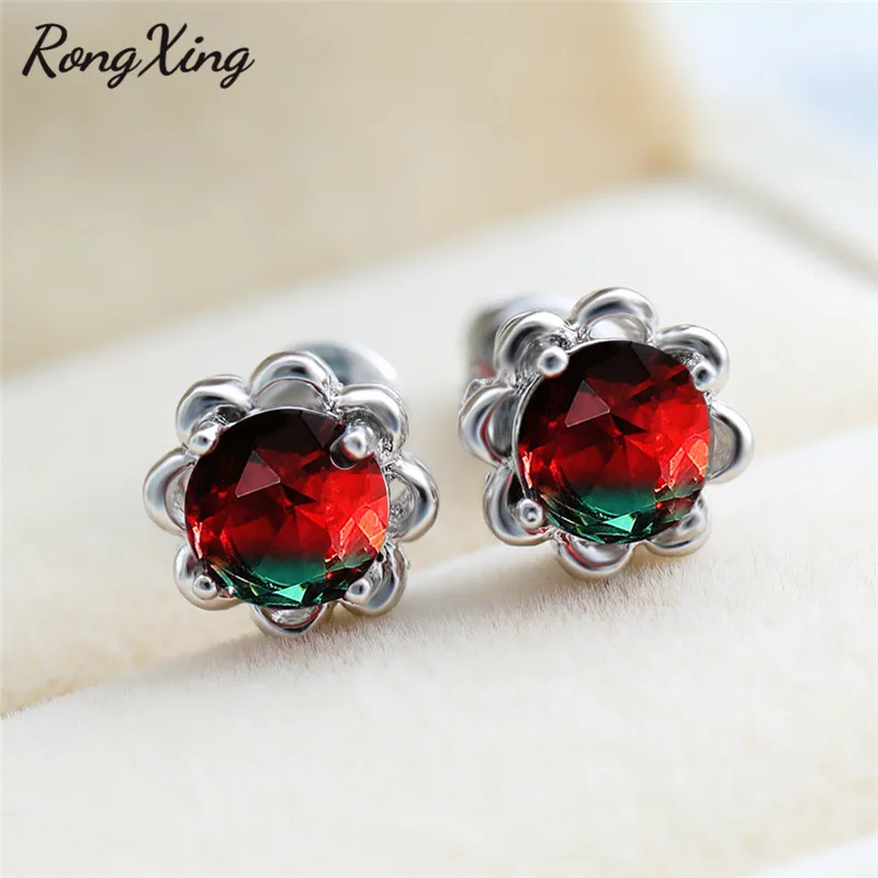 Уникальные серьги гвоздики RongXing с розовым красным зеленым кристаллом из