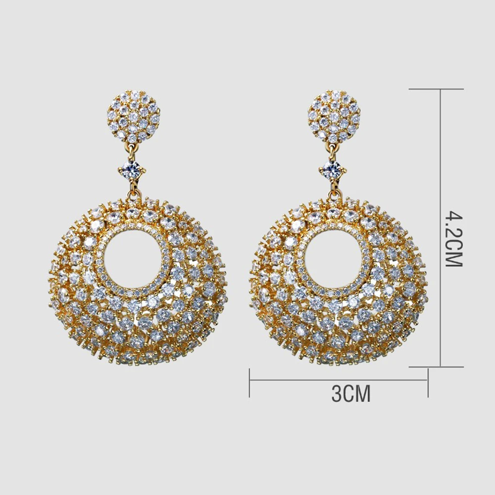 Luxury Beautiful Dangle Earring for Women Anniversary Gift Female Good quality AAA crystal Big Round Pendant Earrings