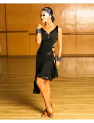Сексуальные Латинской платье для танцев женский, Черный Бальные танго ча-ча Самба Румба сальса платья Одежда для танцевальных выступлений