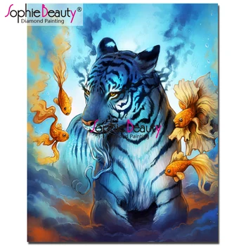 

Sophie Beauty Diy diamond embroidery full rhinestones mosaic kit cross stitch tiger and fish diamond painting home decor SBY80