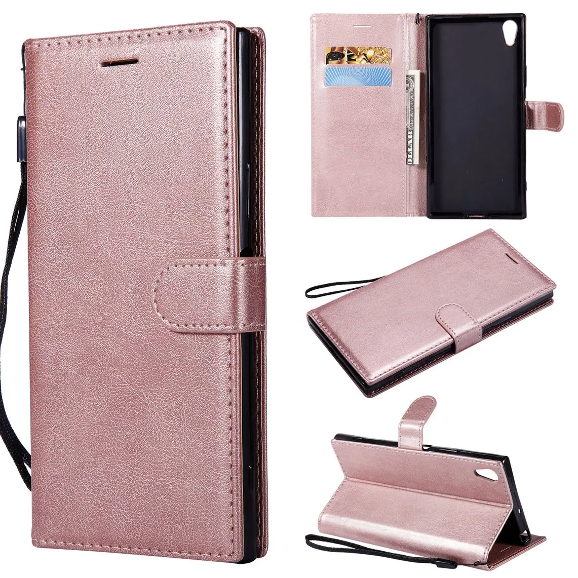 

MuTouNiao Rose Gold Leather Flip Case Cover For Sony Xperia Z3 Z5 C6 XZ XA XA1 XA2 XA3 XZ1 XZ2 XZ3 XZ4 Ultra Compact Premium