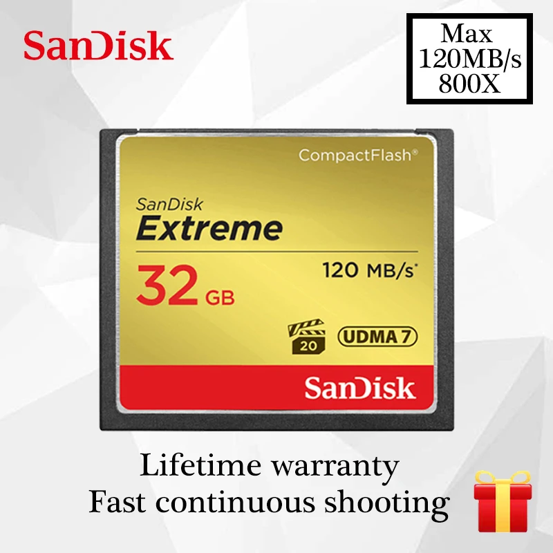 Карта памяти SanDisk CF Extreme, 16 ГБ, 32 ГБ, 64 ГБ, 128 ГБ, компактная флеш-карта, класс 10, 120 м/с, карта CF для 4K и видео Full HD