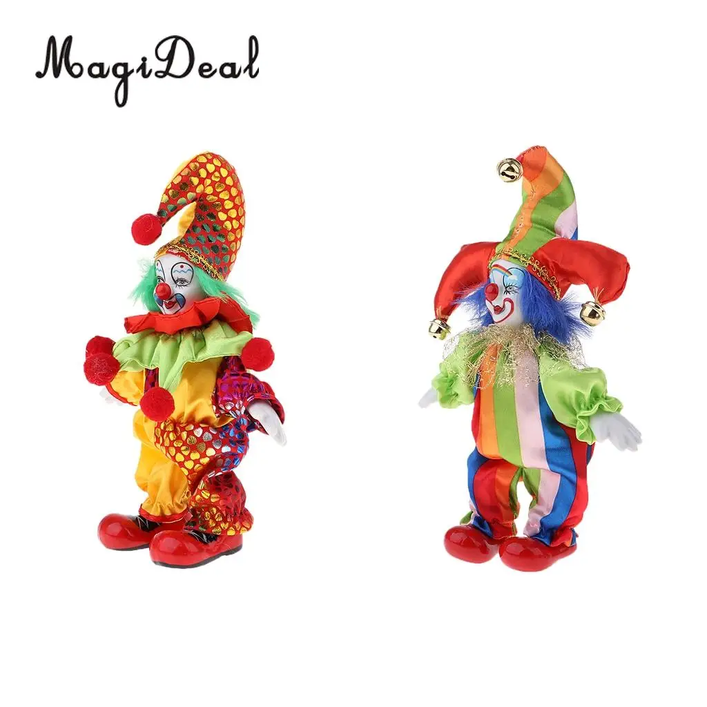 2pcs 6inch Funny Clown Porcelain Doll in Colorful Costume Christmas Gift Decoration
