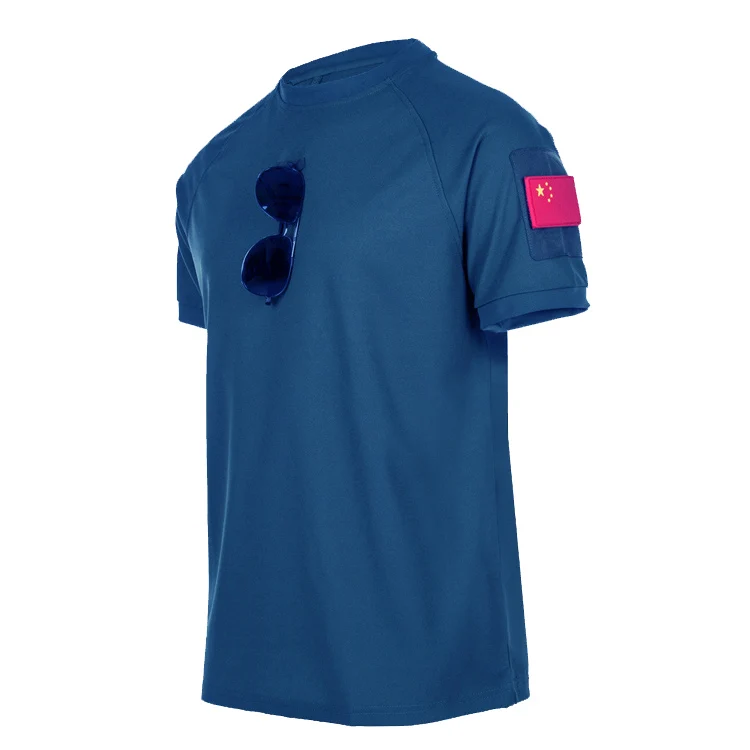 4XL большой размер Мужская Спортивная быстросохнущая футболка Летняя тренировочная тонкая футболка с отворотом и круглым вырезом Военная Униформа тактическая футболка - Цвет: O-neck Blue