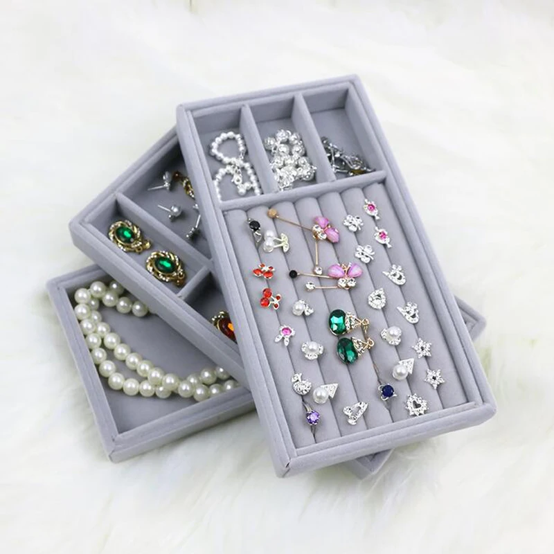 High Level Velvet Jewelry Display Tray Bracelet Holder Necklace Ring Earring Box Jade Pendant Stand Jewellery Storage Organizer