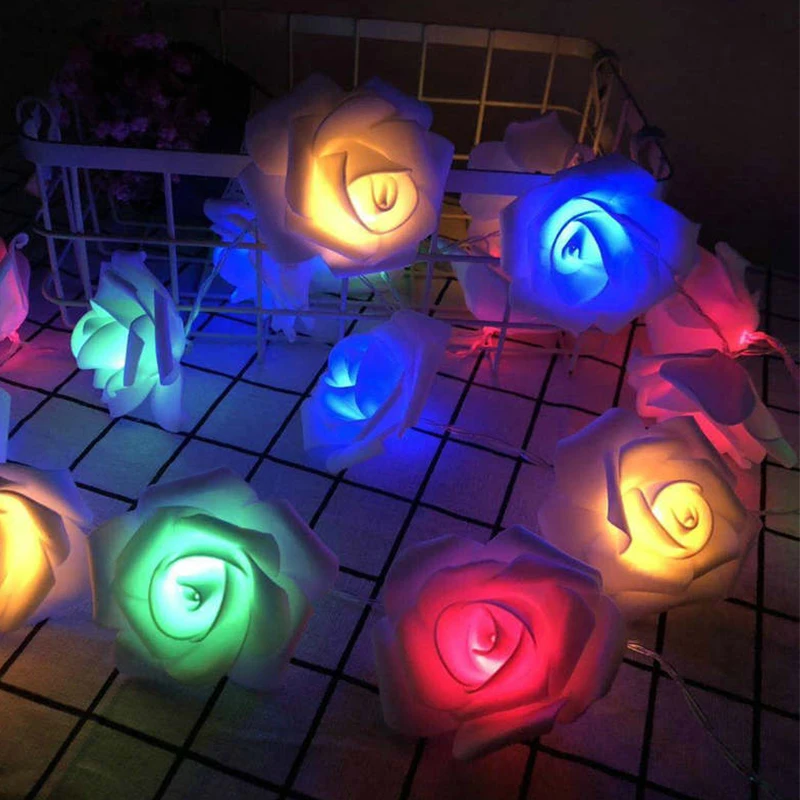 Rose Lights Flower Fairy String Light with 2 Optional Colors 10ft 20 LEDs Battery Operated Night Remote Contro | Дом и сад