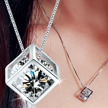 

new fashion hot sale 925 sterling silver Zircon Water Cube female necklace