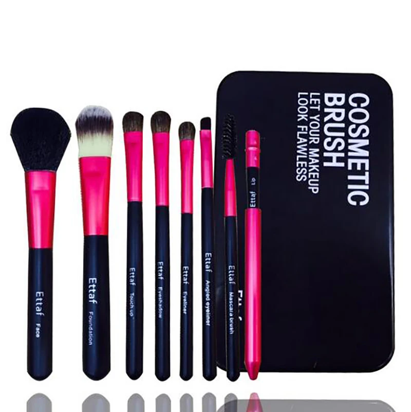 

8 Pc/set Black Mini Makeup brush Set cosmetics brush kit de pinceis de maquiagem make up brush Kit with Metal box
