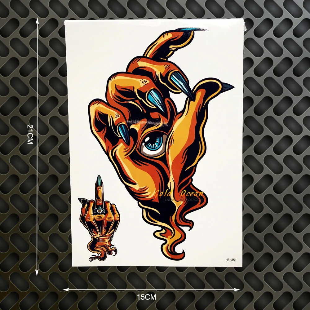 1 PC Kualitas Tinggi 3D Tangan Mata Desain Transfer Air Tato Pria