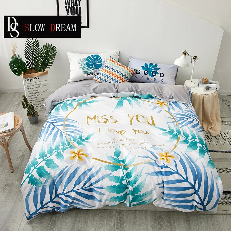 

SLOWDREAM Miss You Plant Bedding Set Bedspread Fashion Double Cover Set Flat Sheet Decor Home Textiles Bedclothes Bed Linens