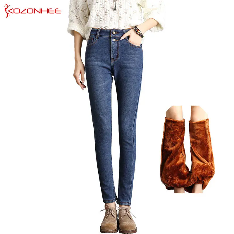 

Goat Embryo Velvet Warm Jeans women Winter Elasticity Elastic High Waist Jeans Thicken Skinny women jeans Large Size