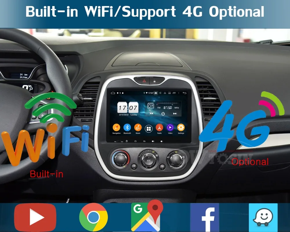 Top IPS 9" Android 9.0 8Core 4G+64G Car Multimedia Player For Renault Capture captur 2011-2018 MT GPS Radio Stereo CarPlay Parrot BT 9