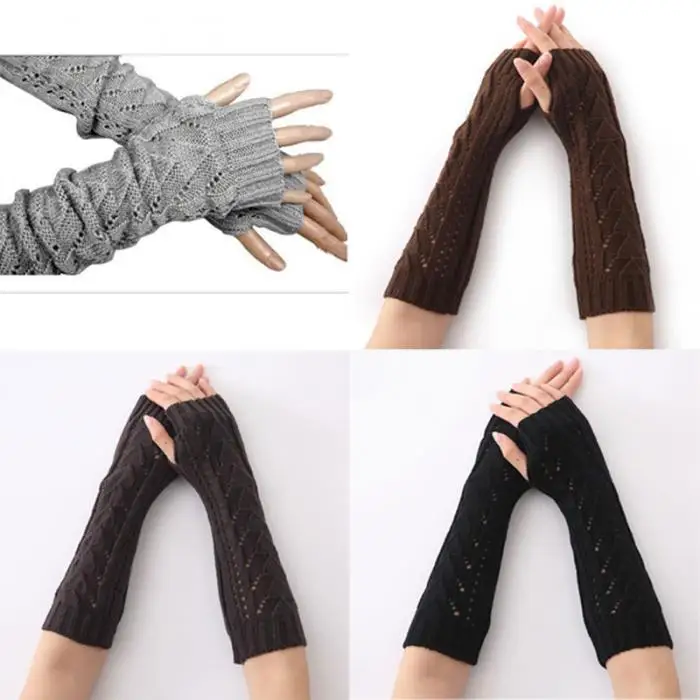 1 пара, женские зимние длинные перчатки, вязанные перчатки-митенки, полуполые рукава, женские перчатки TS95