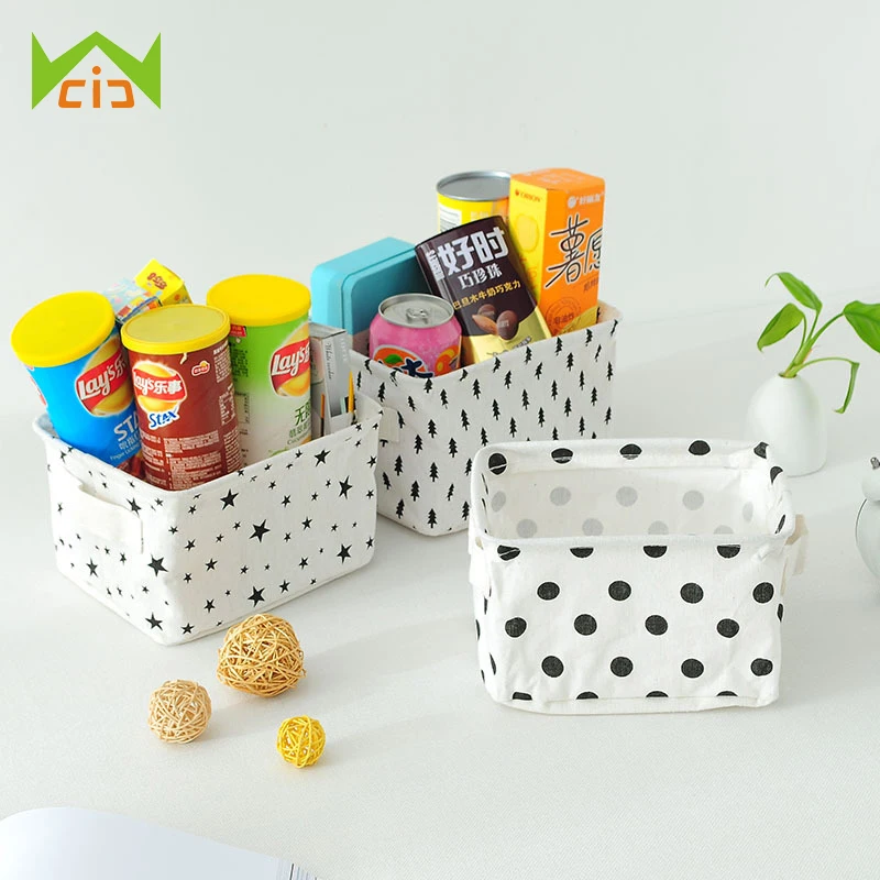 

WCIC Linen Simple Stars Tree Cross Printing Storage Basket Desktop Organizer Sundries Cabinet Underwear Fashion Storage Box