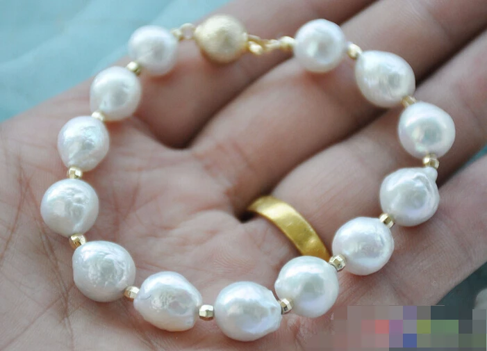 

free shipping 12711 WHITE ALMOST ROUND Edison KESHI REBORN PEARL bracelet