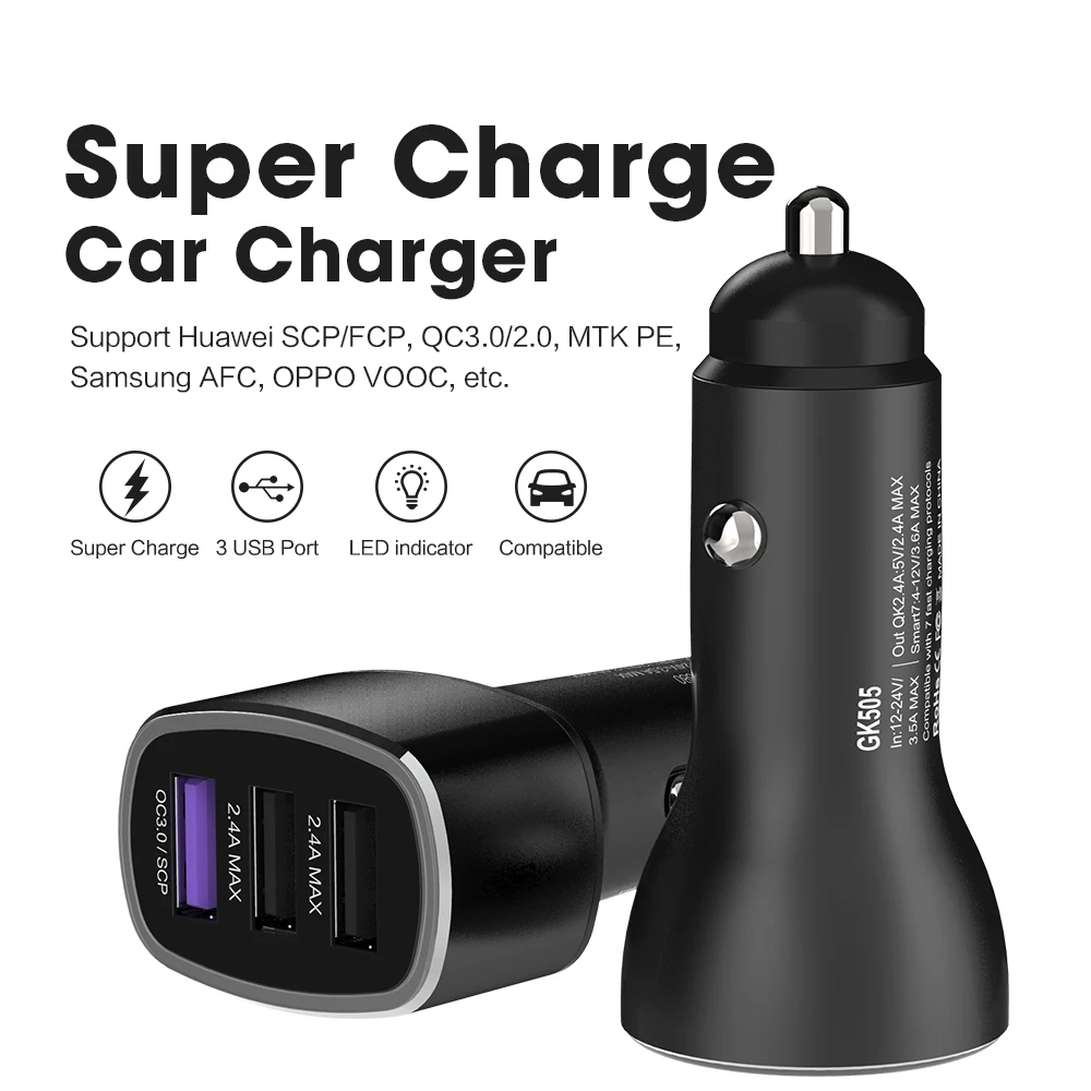 Автомобильное зарядное устройство SIKAI Quick Charge 3 0 с разъемом USB для iPhone Xiaomi Huawei Samsung