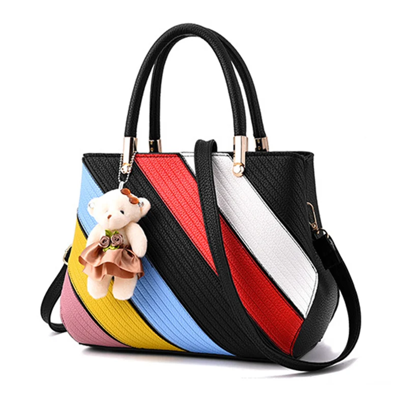 Women Stripe Handbag Female Leather Crossbody Bag Lady Fashion Bear Messenger Shoulder Bags Bolsa Purse Tote Sac A Main SS7214 (1)