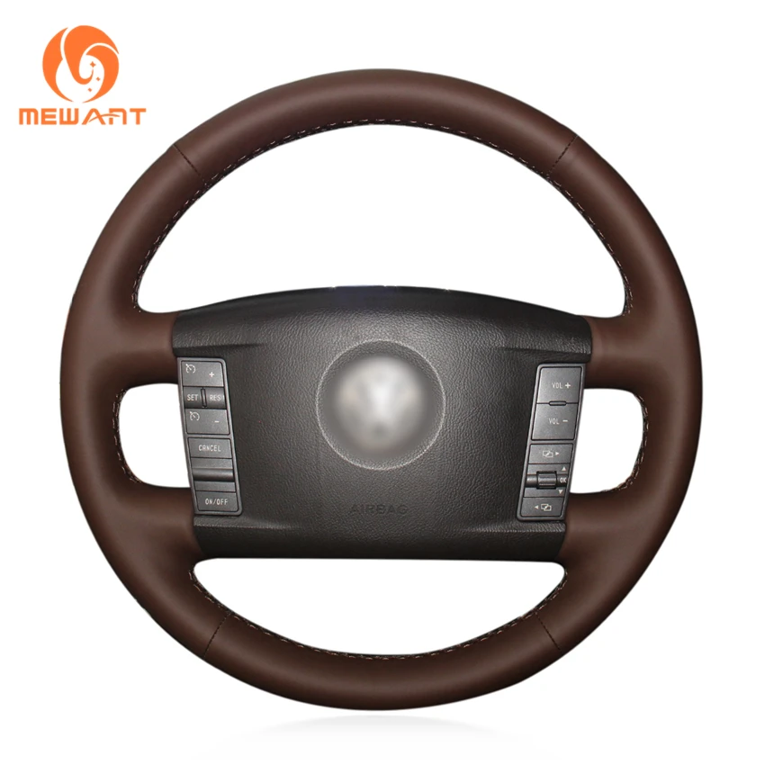 

MEWANT Coffee Genuine Leather Car Steering Wheel Cover for Volkswagen VW Phaeton 2004-2010