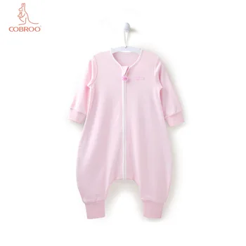 

COBROO Unisex Baby Sleeping Bag with Long Sleeves Solid Color Cotton Baby Sleepsacks 9-12-18-24 Months