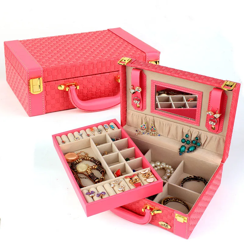 2017 Luxury 27*18.5*9 cm leather jewelry display box women fashion