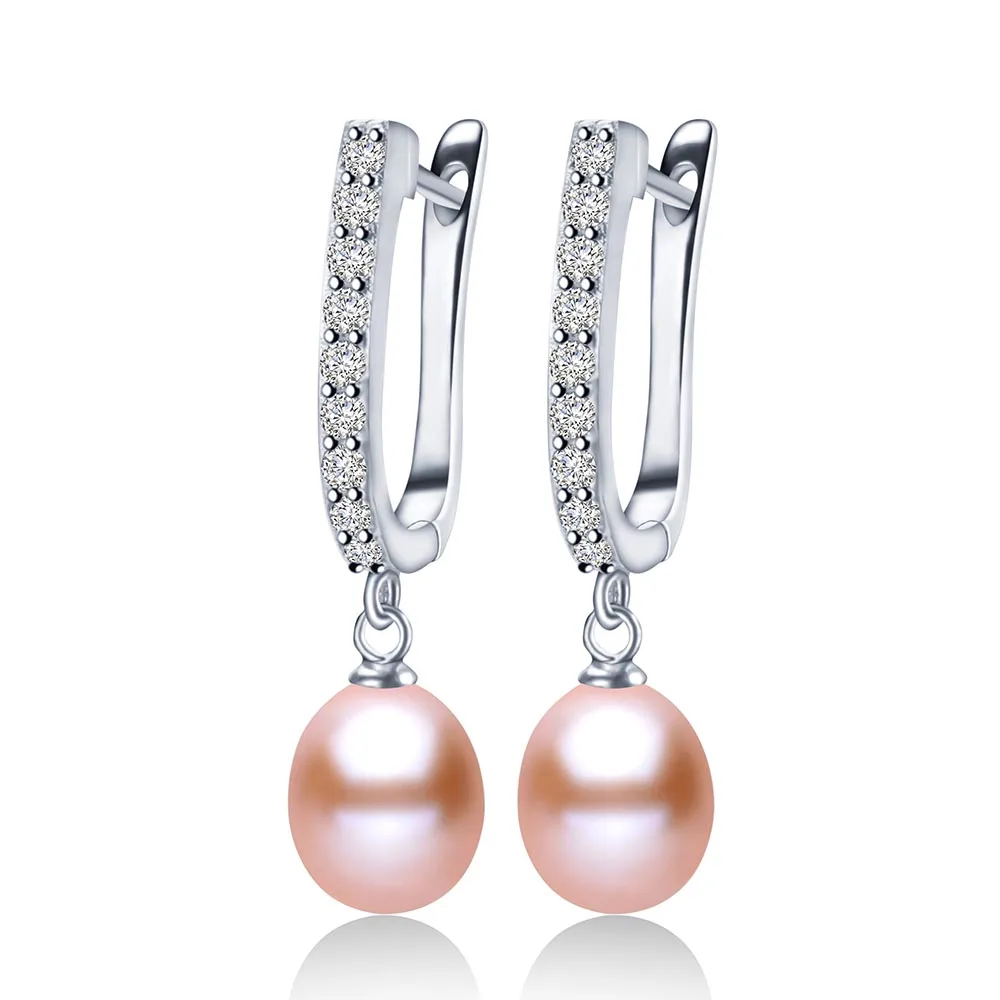 Высокое качество, натуральный пресноводный жемчуг, серьги в форме капли воды, модные элегантные вечерние серебряные серьги с цирконием, 925 ювелирные изделия, женский подарок - Окраска металла: Pink Pearl