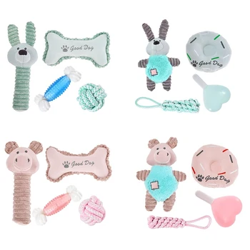 

4 Pcs/lot Pet Plush Toys Set For Dogs Cute Bite Resistant Sound Chew Toy For Teeth Cleaning Dog Cat Toy Gift with gift box