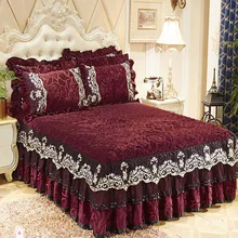 single pcs crystal velvet bedspread lace edge bedskirt slip resistant velvet bed cover high quality mattress