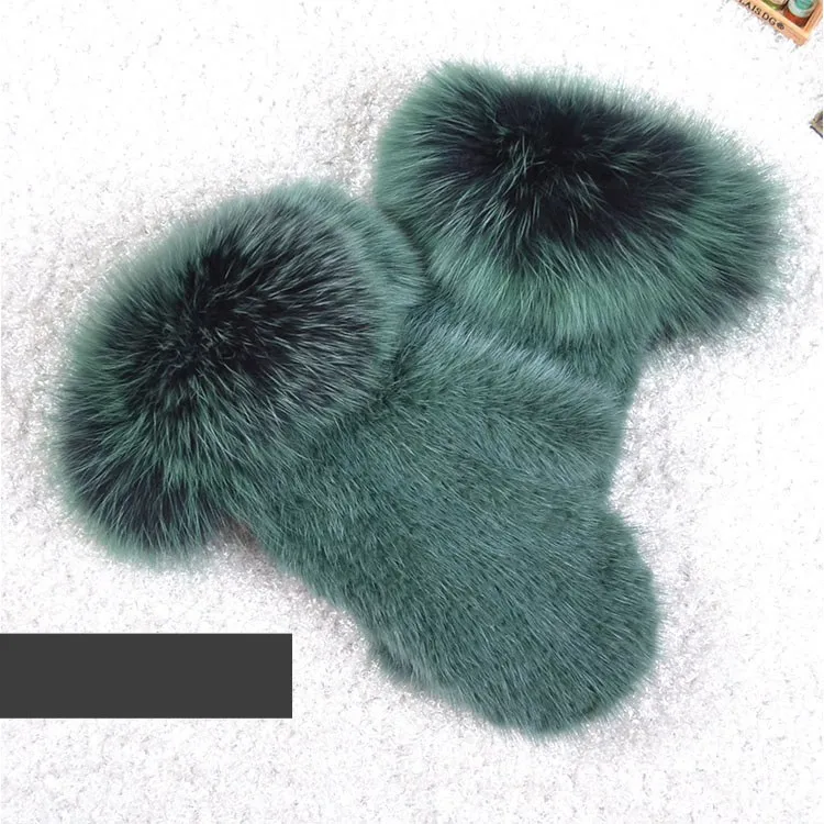 006 Новые популярные зимние женские перчатки из натурального меха норки милые женские перчатки из натурального меха норки Хорошие эластичные женские зимние вязаные - Цвет: Dark green B