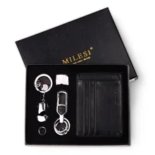 MILESI 3 unids/set Hombres de Moda Creativas Keychian Y Titular de la Tarjeta de Juego de Regalo Presente Con Caja de Regalo