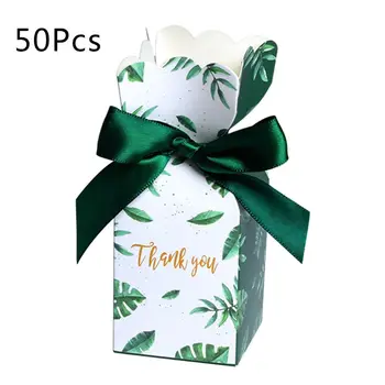 

50Pcs/Set Green Paper Candy Boxes Wedding Gift Box Baby Shower Favors Birthday Party Christmas Supplies Wedding Decoration