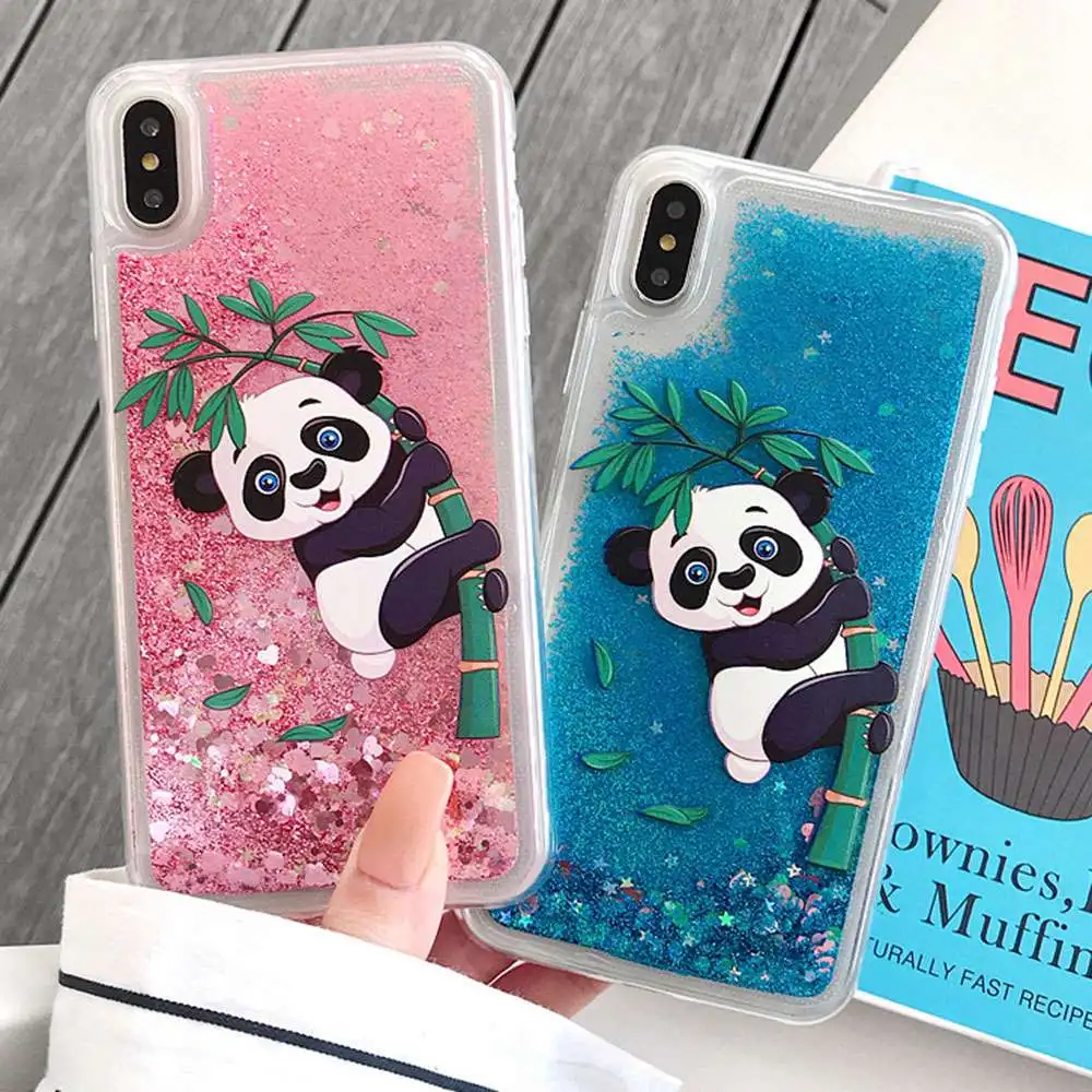 KISSCASE Panda Phone Case For iPhone 7 XR XS MAX Funda 8 Plus Liquid Sand Cover 6 Coque 6s Covers |