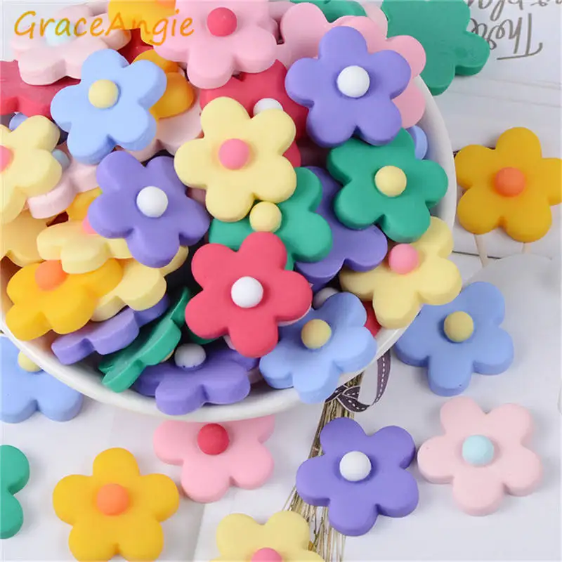 

GraceAngie 20pcs Resin Candy Color Flower Shape Charms For Kid Hairband Phone Case Decor Craft Jewelry Making Accessory 25mm
