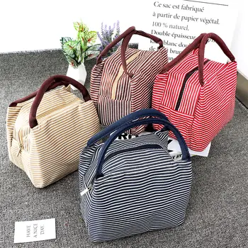 

1 Pc New Fashion Stripe Thermal Insulation Office School Picnic Durable Food Portable Lunch Tote Bag