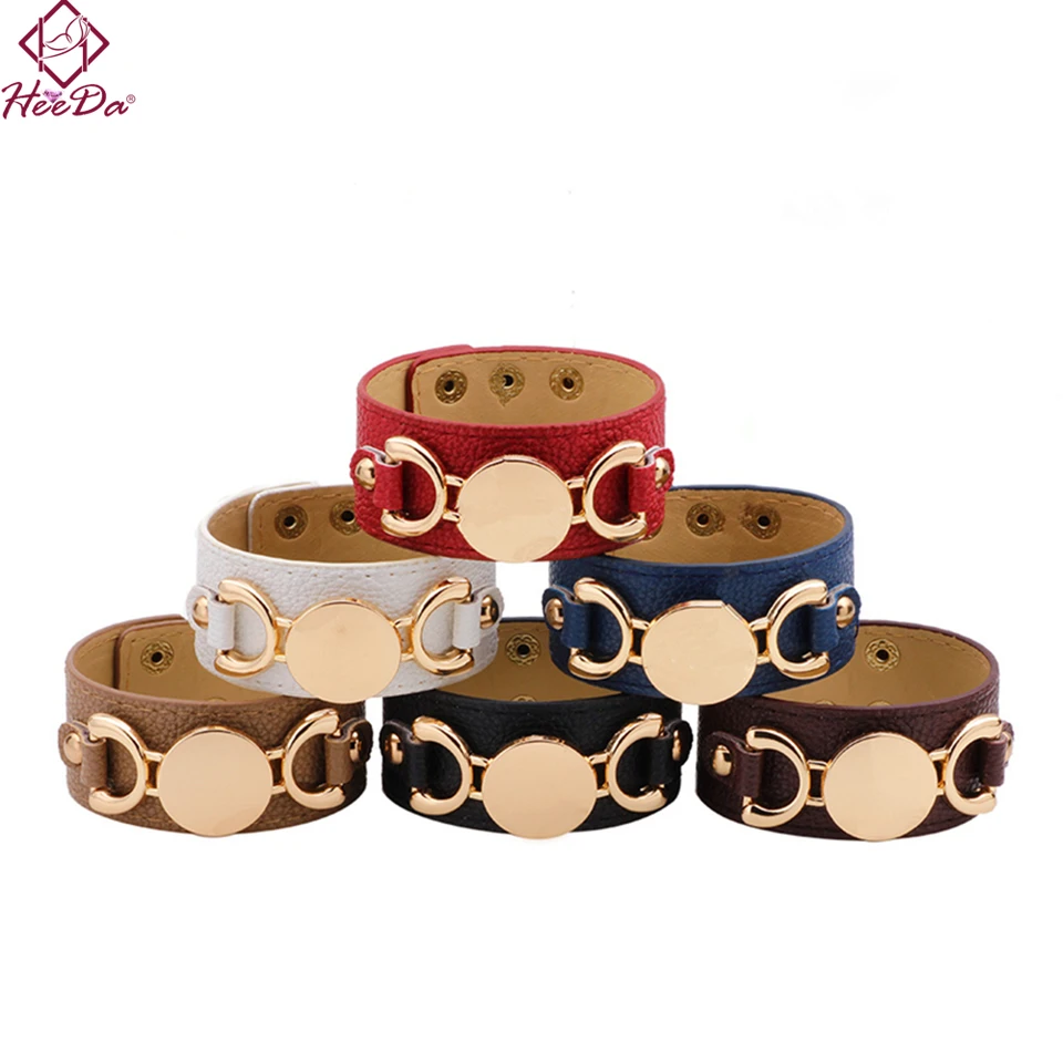 Pulsera Redondo Aleación De Cuero Genuino para Mujer simple Dama Elegante Brazalete Ancho Brazalete
