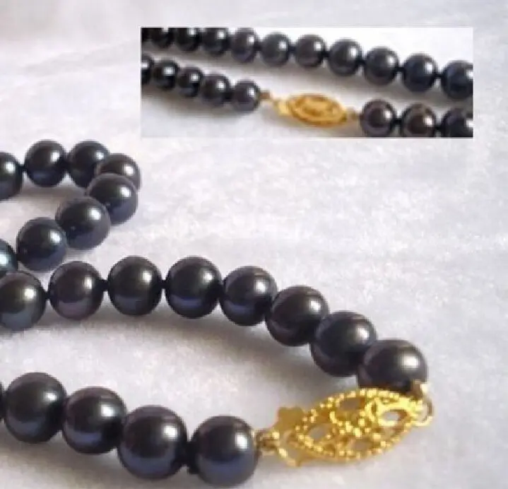 

WHOLESALE CHARMING 9-10MM AAA TAHITIAN BLACK PEARL NECKLACE 20" 14KGP GOLD CLASP a(5.18)