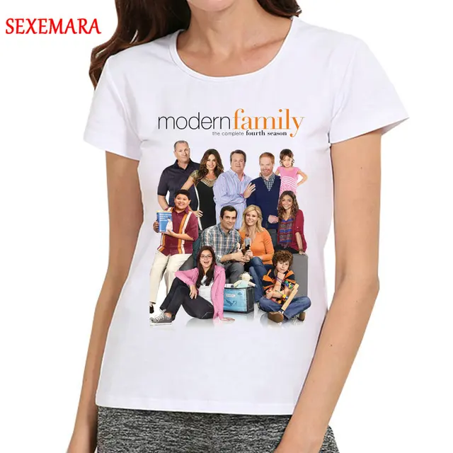 Women Modern Family T Shirt Short Sleeve White Color Modern Family T