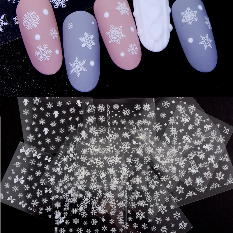 

12sheets White Sowflake Nail Stickers Xmas Nail Stickers Christams 3D Adhesive Sticker Decals