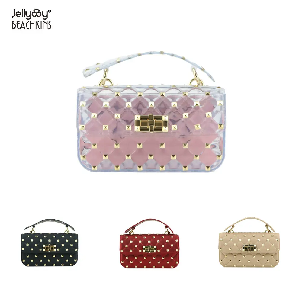 

Jellyooy Beachkins New Fashion Matte Jelly Bag PVC Chic Ins Girl Transparent Candy Bag Rivet Plaid Chains Messenger Bags