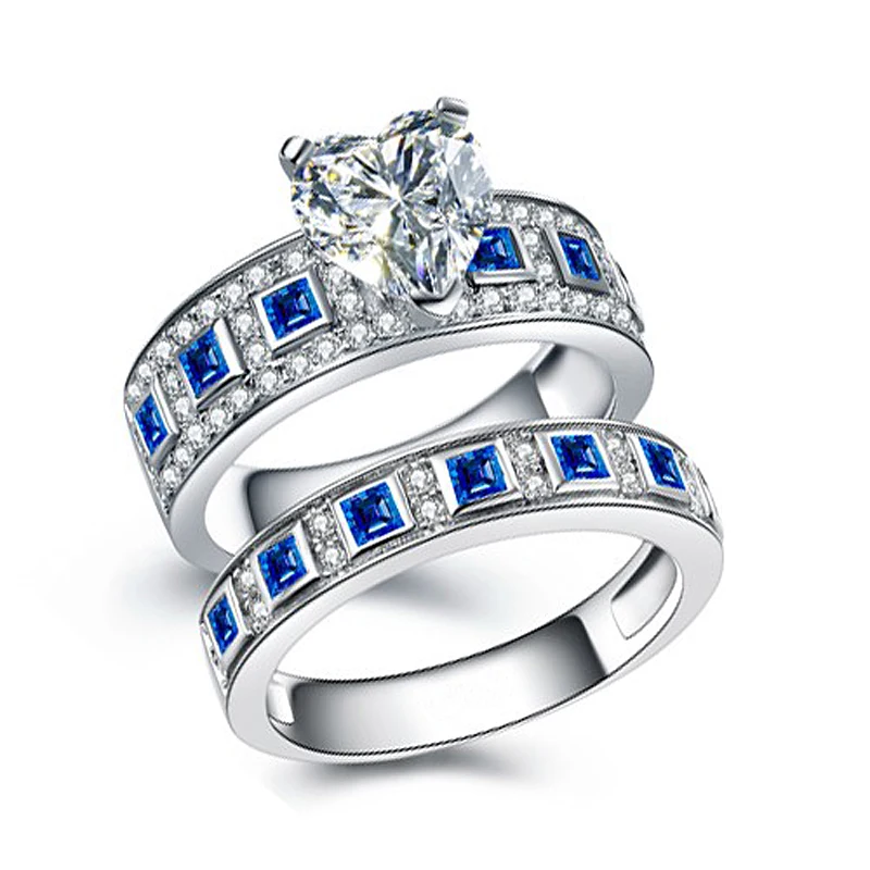 Hutang Винтаж 3.51ct синий сапфир пара свадебные кольца 925 пробы 100% серебро Forever Love романтические влюбленные палец кольца