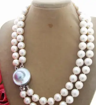 

Beautiful Excellent! 17" 11mm Bead-Nucleated Pearl Necklace-Mabe Clasp earring