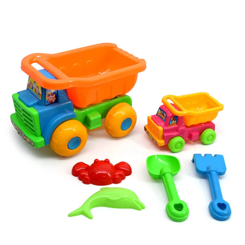 

6 Pcs/Set Summer Beach Sand Play Toys With Two Cars Sand Rake Watering Sand Play Bath Interesting Toy Gifts for Kids
