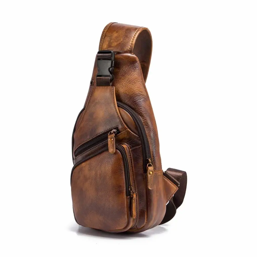 Мужская оригинальная кожаная повседневная модная треугольная нагрудная сумка, 8 дюймов, планшет, дизайн, на одно плечо, сумка через плечо, Мужская 8015-dc - Цвет: light brown