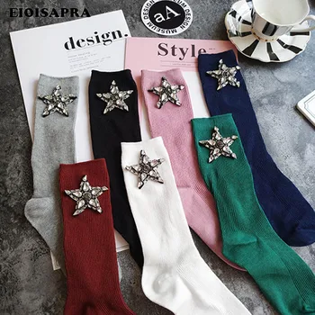 

[EIOISAPRA]Shiny Gift Handmade Stars Glitter Socks Women Gemstone Silk Colorful Shining Meias Solid Heap Heap Calcetines Mujer