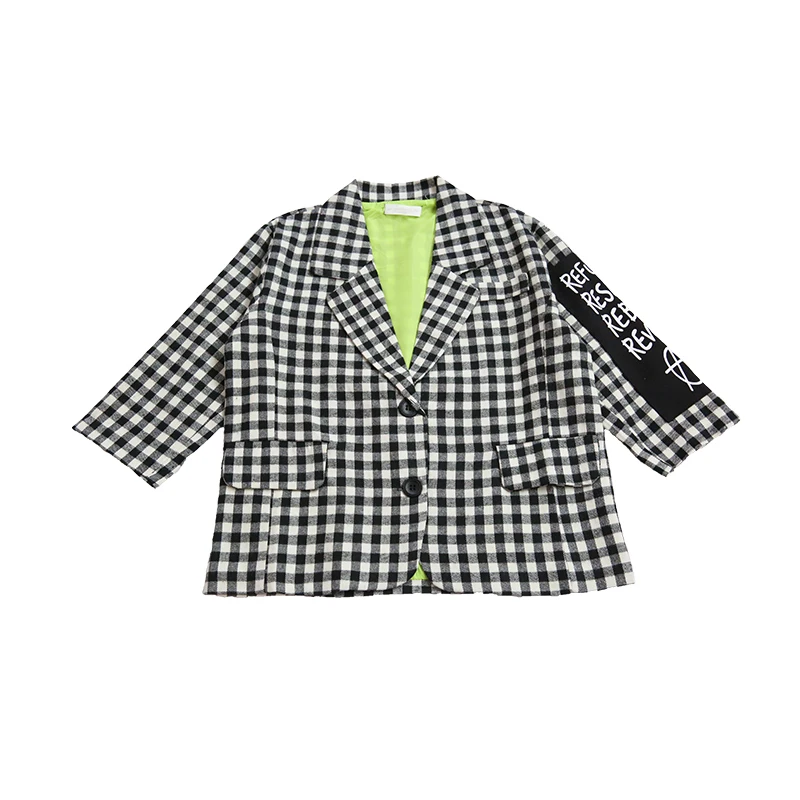 Baby girls plaid blazer coats spring autumn new Patch letter outerwear tops for children clothes teenage jackets ws904