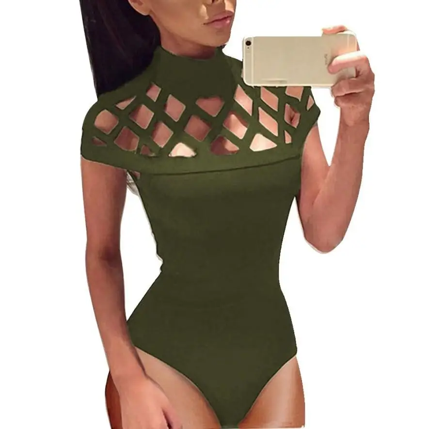CHAMSGEND женские колье High Neck Bodycon клетке рукава комбинезон Комбинезон Брюки Новое