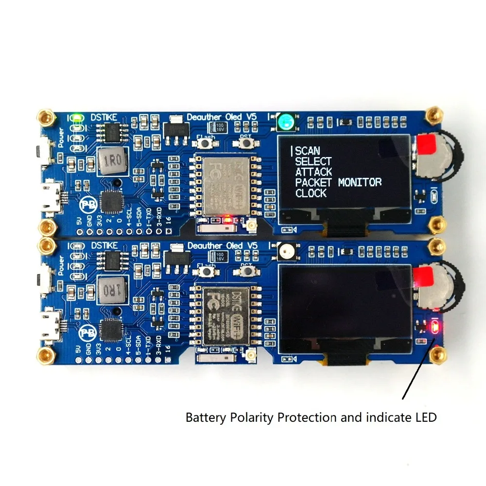 DSTIKE WiFi Deauther OLED V5 | ESP8266 макетная плата | 18650 защита от полярности аккумулятора | Чехол | антенна | 4MB ESP-07