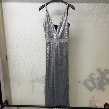 

Long Dress Party Women Elegant Evening Spaghetti Strap Dress Women 2018 Fashion New Sequin Dress