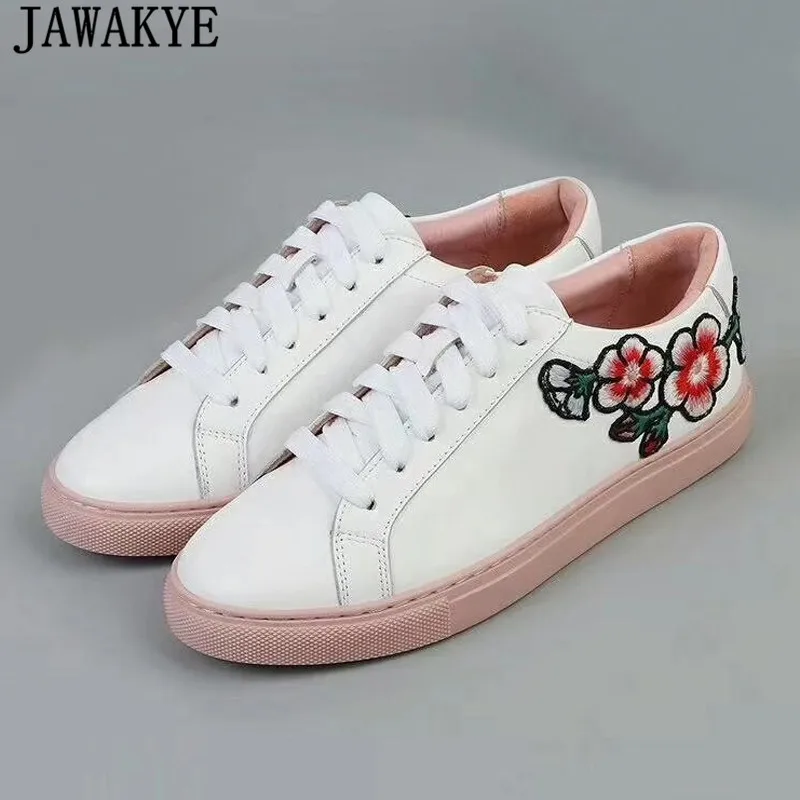 Show As Plate Sneakers Fleurs Lacets Plat Plaid Tenis Femmes Véritable Talon Broderie Show forme Cuir Casual Paresseux À Mocassins Chaussures as 2018 Feminino Hq67xRv