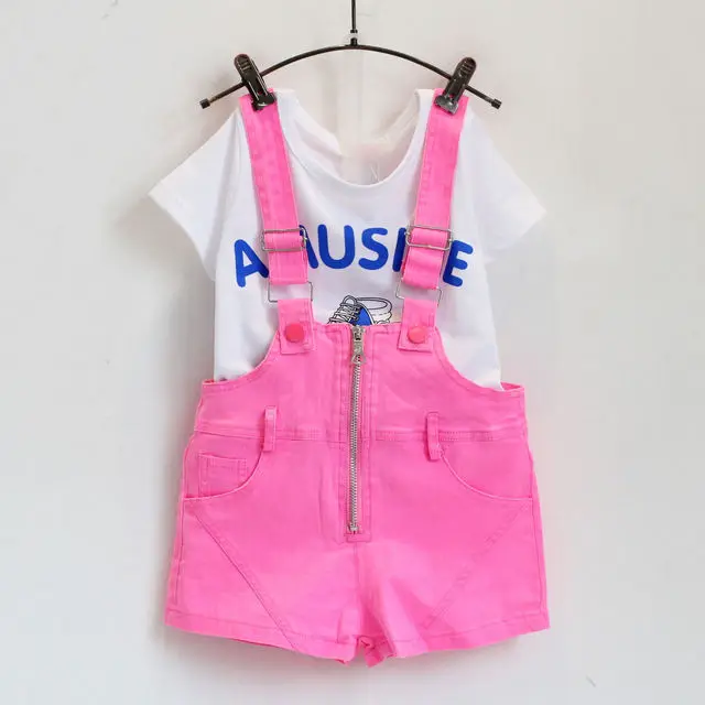 

[Bosudhsou] #D-3 Baby Girl Children's Clothing Summer style girls shorts sets suspender trousers short sleeve T-shirt pants suit
